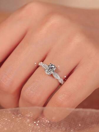 1 pieza Anillo de boda de plata de ley 925 chapado en platino con lujo francés, incrustado con circonita cúbica extra grande en forma ovalada, adecuado para citas, fiestas, propuestas de matrimonio, regalo para novia/mejor amiga, joyería de alta calidad