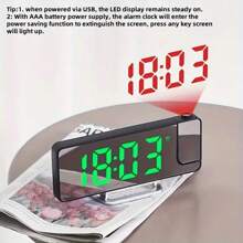 1 pieza Reloj despertador con proyección, Reloj despertador LED con proyección giratoria, Pantalla de temperatura, Brillo ajustable, Repetición, Pantalla digital grande de 7,6" para decoración del hogar, dormitorio, oficina
