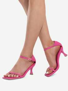 Women Kitten Heels Low Heeled Sandals Fashion Square Open Toe  Ankle Strap Party Prom Dress Shoes - Màu Hồng Tươi - Xem 2