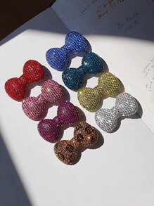 1件白色粉色镶满水钻手机壳装饰吊坠，奢华蝴蝶结装饰，可爱女孩手工发夹，冰箱贴配件，闪亮收纳盒，化妆镜，DIY工艺品，平底剪贴簿蝴蝶结吊坠（由于拍摄角度和图片放大原因，实物与图片尺寸存在一定差异。） - 彩色 - 查看 1