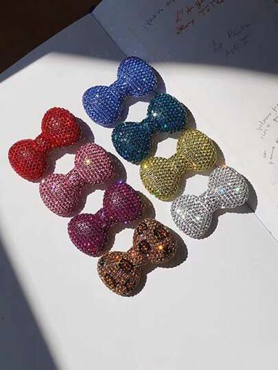 1pc White Pink Full Of Rhinestone Junk Phone Case Luxury Bow Decoration Charm Kawaii Girls Handmade Hair Clip Refrigerator Sticker Accessories Bling Storage Box Makeup Mirror DIY Crafts Flatback Scrapbooking Bow Tie Charm(Due To The Shooting Angle Of The Picture And The Reason Of Picture Magnification, There Is A Certain Difference In Size Between The Actual Object And The Picture.)