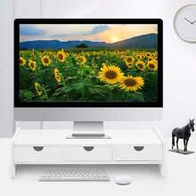 1PC White Ergonomic Office Desk Organizer, Monitor Stand With 3 Drawers, Office And Study Supplies, Desktop Accessories, Desktop Set - A - View 1