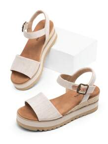 Women's Platform Wedge Sandals Ankle Strap Open Toe Vacation Commuter Mother's Day Summer Shoes - Beige - View 5