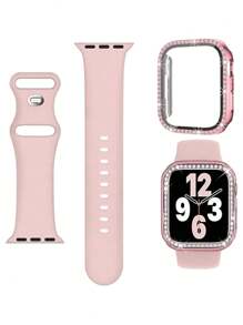 2条柔软舒适可调节硅胶运动表带,饰有水钻;二合一超薄钢化玻璃屏幕保护膜;兼容 38/40/41/42/44/45/46/49mm,适用于 Series Ultra/SE/11/10/9/8/7/6/5/4/3/2/1 - 粉色 - 查看 2