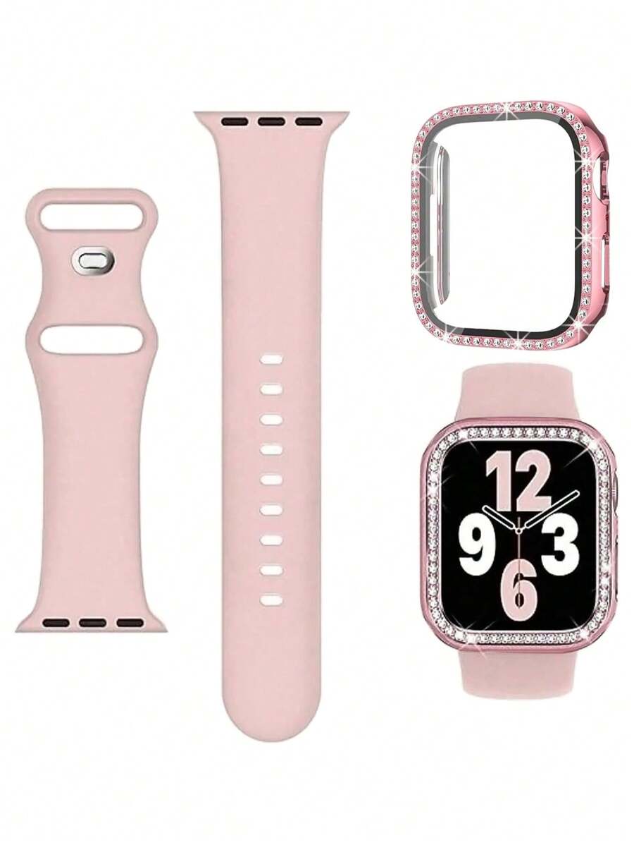 2条柔软舒适可调节硅胶运动表带，饰有水钻；二合一超薄钢化玻璃屏幕保护膜；兼容 38/40/41/42/44/45/46/49mm，适用于 Series Ultra/SE/11/10/9/8/7/6/5/4/3/2/1