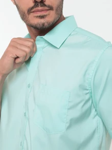 Rand paul Men's Slim Fit Short Sleeve Plain Dress Shirt With Pocket - màu xanh lá - Xem 9