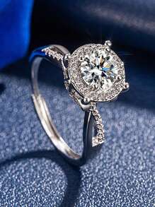 1 Stück Moissanit Kubikzirkon Ring, 4-Krallen runde Form, funkelnde Insta-Mode 1 Karat für Frauen, Verlobungsring