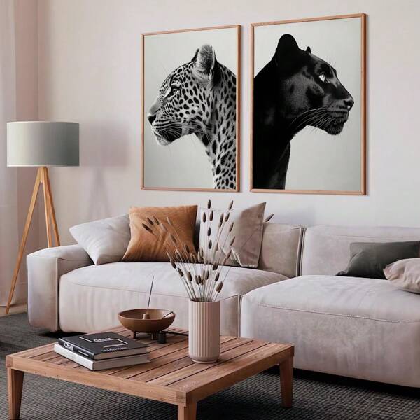 1/3 Carteles de revistas de moda, artes de pared con estampado de leopardo, impresiones fotográficas de retratos de animales, decoración divertida para el baño, pintura de decoración minimalista de animales con opción de marco