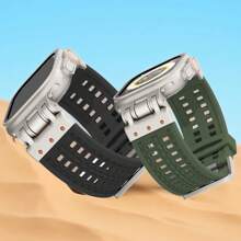 Sport Band Compatible With Apple Watch Ultra 2/Ultra/Series 10 9 8 7 (49mm 45mm 44mm 42mm) Heavy Duty Silicone Rubber Strap With Metal Connector, Armor Design For Men Women