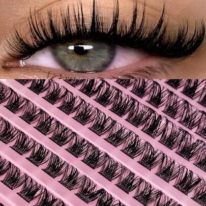 Rikuaild 120片D型卷翘假睫毛簇，适用于单根嫁接睫毛，打造浓密持久的睫毛效果，自然丰盈，睫毛簇，单根睫毛，假睫毛