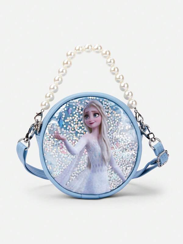 Balabala Mädchen Elsa Glitter Prinzessin Umhängetasche - Niedliche runde Crossbody Geldbörse mit Perlengriff & funkelnden Pailletten, verstellbarer Riemen, leichte & stilvolle Handtasche für Kleinkinder & Kinder
