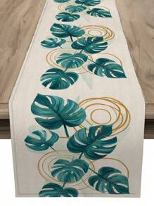 1pc Modern Leaf Pattern Linen Table Runner For Seasonal Holidays Like Halloween And Day Of The Dead. Suitable For Dressing Table Scarves, Table Protection, Family Gathering, Holiday Decoration, Home Decor, Gifts, Party Decor