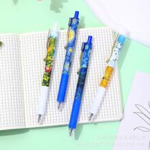 4pcs Van Gogh Starry Sky Pattern Gel Pens, Retractable, Quick Drying Ink, Student Exam, Office, Signature Black Pens - Black - View 5