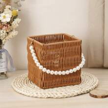 Imitation Rattan Basket Flower Basket Faux Pearl Handle Stylish Appearance Versatile Picnic Basket For Lotions Toiletries - Multicolor - View 16