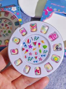 2 Box Of 24pcs Nails, Press On Nails, Cute Cartoon Fake Nails With Nail Stickers For Children, Waterproof Nail Stickers, Colored Nail Stickers, Party Toys, Birthday Gifts.