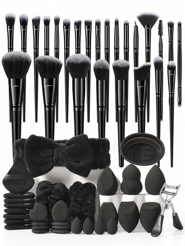 56/46/44/31/18 Stück Make-up Pinselset, komplett mit 25 Make-up Pinseln, Puderpinsel, Rouge Pinsel, Highlighter Pinsel, Lidschatten Pinsel, Wimpernkamm, Eyeliner Pinsel, Konturpinsel, 6 Make-up Schwämme, 6 dreieckige Make-up Schwämme für Puder Make-up, 3 Mini Make-up Schwämme, 1 Make-up Pinsel Reinigungsschale