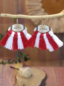 1 Pair Bohemian Football Tassel Bow Earrings, Suitable For Sports Season Wear