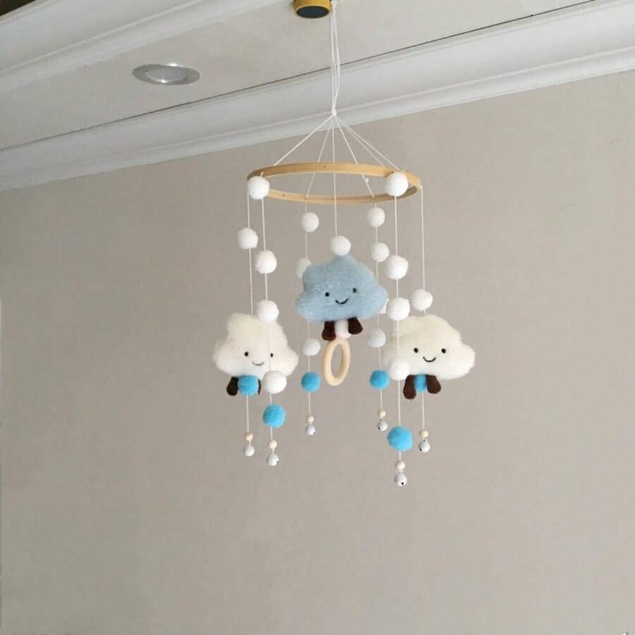 1 件装可爱云朵绒球风铃婴儿床铃装饰挂饰适用于儿童房 - 彩色 - 查看 1