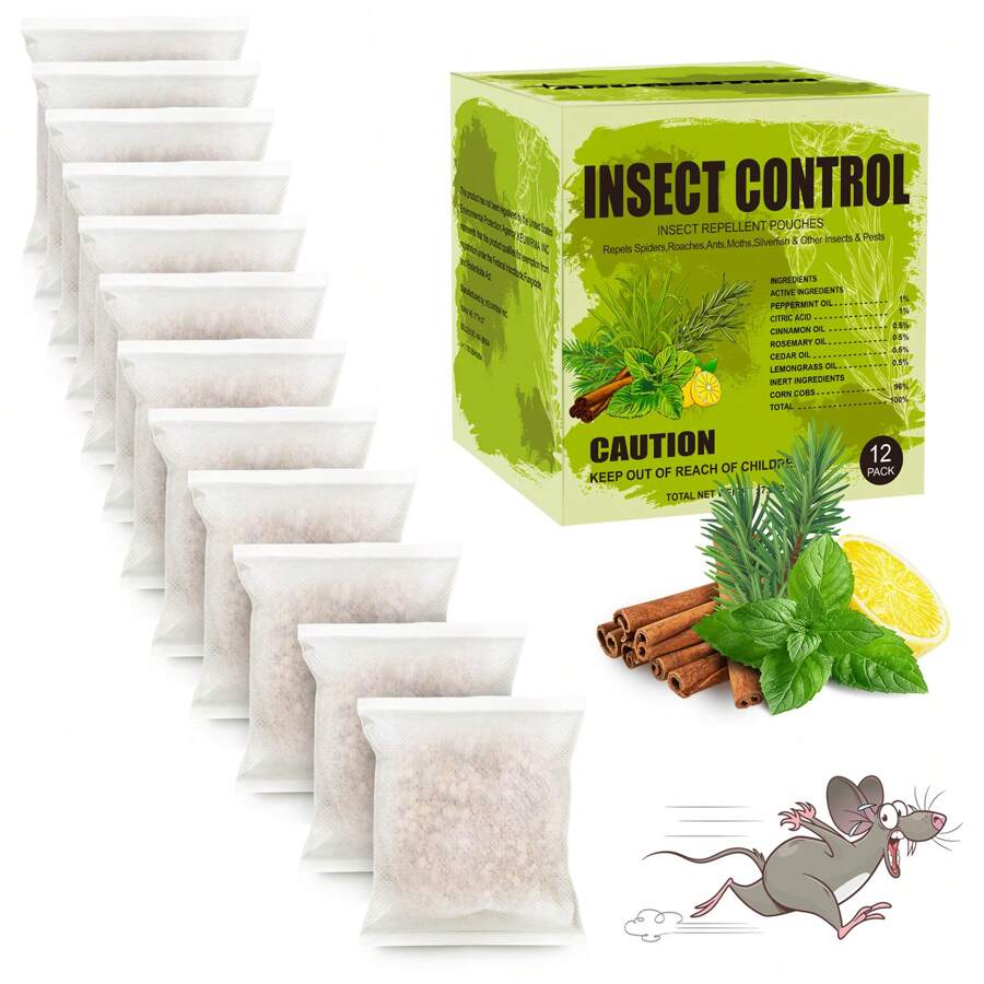 Bolsas repelentes de roedores (12 bolsas), repelente de ratones para interiores, repelente natural de ratas y ratones, bolsas repelentes de insectos con menta - 12 bolsas - Ver 1