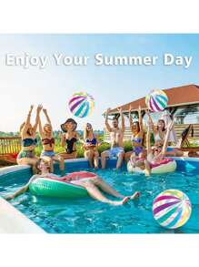 1pc Striped Clear Inflatable Ball, PVC Colorful Dotted Striped Print Sports Accessories Inflatable Ball, Home Party Game Props, Pool Party Decor, Souvenir Gift - Multicolor - View 4