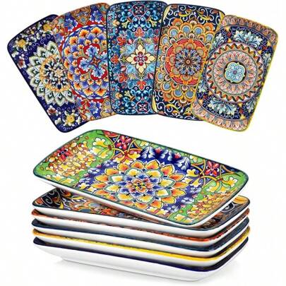 Vancasso SIMI Serving Platter, 9.5 In Small Serving Dishes, Porcelain Rectangle Serving Plates Set Of 6, Dishwasher And Microwave , Sushi Platters For Party