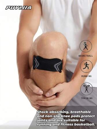 1pc-Shock-Absorbing Breathable Anti-Slip Kneepad Belt, Protecting Joints, Silicone Pressure, Suitable For Running Fitness Basketball.