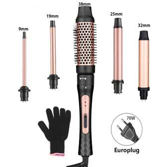 5-In-1 Curling Iron Set With 32mm/25mm/19mm/9mm/38mm Interchangeable Heating Barrels, 2 Heat Settings, Easy Operation