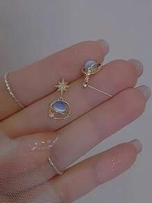 天体蓝色星系吊坠和垂坠耳环 - 催眠宇宙设计，可爱的锆石钢银，百搭日常佩戴，适合日常穿着的理想生日礼物 - 太空耳環 - 查看 7