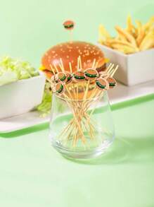 100/50pcs Hamburger Pattern Bamboo Toothpicks, Cocktail Picks, Appetizer Picks, 4.7 Inch Bamboo Cocktail Picks, Fruit Picks, Elegant Breakfast Sandwich, Hamburger, Fruit & Party Event Toothpicks, Suitable For Hamburger, Fruit, Breakfast Sandwich, Party & Events, Charcoal Grill Accessories, Long Bamboo Toothpicks, 2025 Graduation Decor - Multicolor - View 4