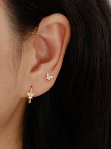 1 Pair 2pcs Cute S925 Silver Butterfly Stud Earrings With Rhinestones, Delicate Sweet Women Jewelry, Birthday Gift