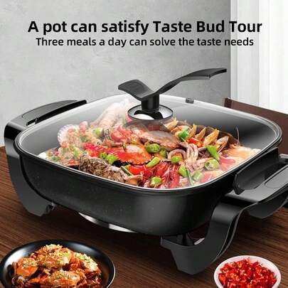  AORAN Electric Frying Pan,12x12 Inch Non-Stick Ceramic Electric Pot With Glass Lid - 1500W Adjustable Temperature Controller, Aluminum Base For Even Heat Distribution, Frying Baking Steaming Boiling, Easy Clean & 110V US Plug, Home Kitchen Essentials ﻿
