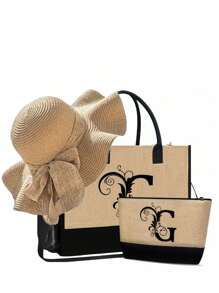 一套女士沙滩手提包，帆布包和帽子，字母A-Z，适合婚礼、生日、节日和其他场合，是送给女性、母亲、老师、朋友、伴娘、学生以及返校季的绝佳礼物。大容量旅行手提包，适合度假、周末旅行，是送给朋友或女士的个性化生日礼物，附赠围巾，也是教师节的最佳礼物。 - 卡其色 - 查看 19