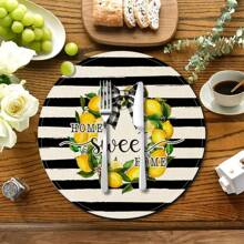 4pcs/6pcs/8pcs/Set Yellow Lemon Theme Placemats, 14 Inch Round Spring/Summer Holiday Table Mats Suitable For Party, Kitchen, Dining Room Decor