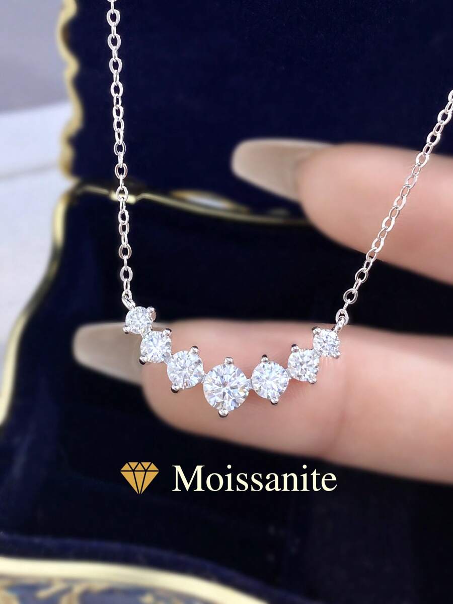 1 件经典优雅项链 0.5 克拉莫桑石钻石项链 S925&925 纯银婚礼项链订婚项链奢华珠宝礼物女孩女士周年纪念 - 銀色 - 查看 1