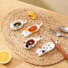 1pc Multifunctional Cute Cat Seasoning Dish Home Ceramic Seasoning Dipping Dish Chopstick Holder Creative Small Plate Snack Seasoning Dish Ceramic Ink Dish Desktop Pen Holder For Home Kitchen Restaurant Kitchen Supplies Tableware Accessories,Kitchen,Christmas Gift,School Supplies