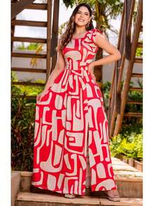 Plus Size Women's Minimalist Printed Sleeveless Dress