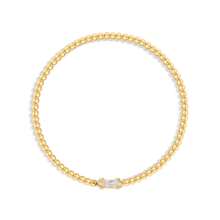 TUANZISP 1pc Women Birthstone Beaded Adjustable Bracelet, Luxury Gold Tone Stainless Steel Elastic Charm Bracelet, Elegant Birthday Gift For Her