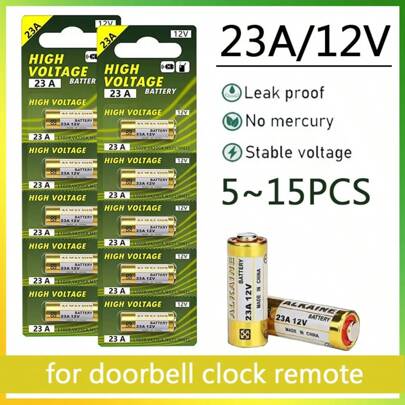5-15pcs 23A Alkaline Dry Batteries, Suitable For Doorbells, Remote Controls, Electric Toys