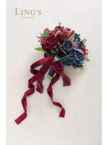 Ling's Moment Artificial Flowers Pink Bridesmaid Bouquet, Dusty Wedding Flowers Bouquets Bridesmaids, Inch Bridal Bouquets Bridesmaids, Wedding, Ceremony, Anniversary, Etc - Xanh lam Blu-navy & Đỏ Burgundy - Xem 6