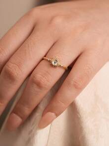 1 件 925 纯银闪烁太阳微锆石简约时尚轻奢戒指女士日常通勤百搭戒指派对配饰女士高品质戒指精美珠宝礼物 - 太陽微鑲鋯石戒指 - 查看 5