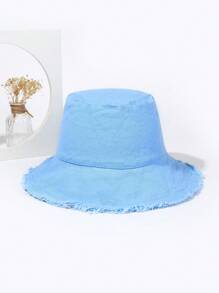1pc Single-Sided Embroidered Solid Color Thin Bucket Hat, Women's Sun Protection, Korean Style Casual Versatile Sun Hat