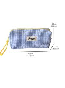 Estuche de lápices con diseño de color block y cuadros, estuche de lápices de diseño básico y suave para papelería, estudiantes, niñas, cosméticos y artículos varios, de vuelta a la escuela, útiles escolares, estuche de lápices, mochila escolar