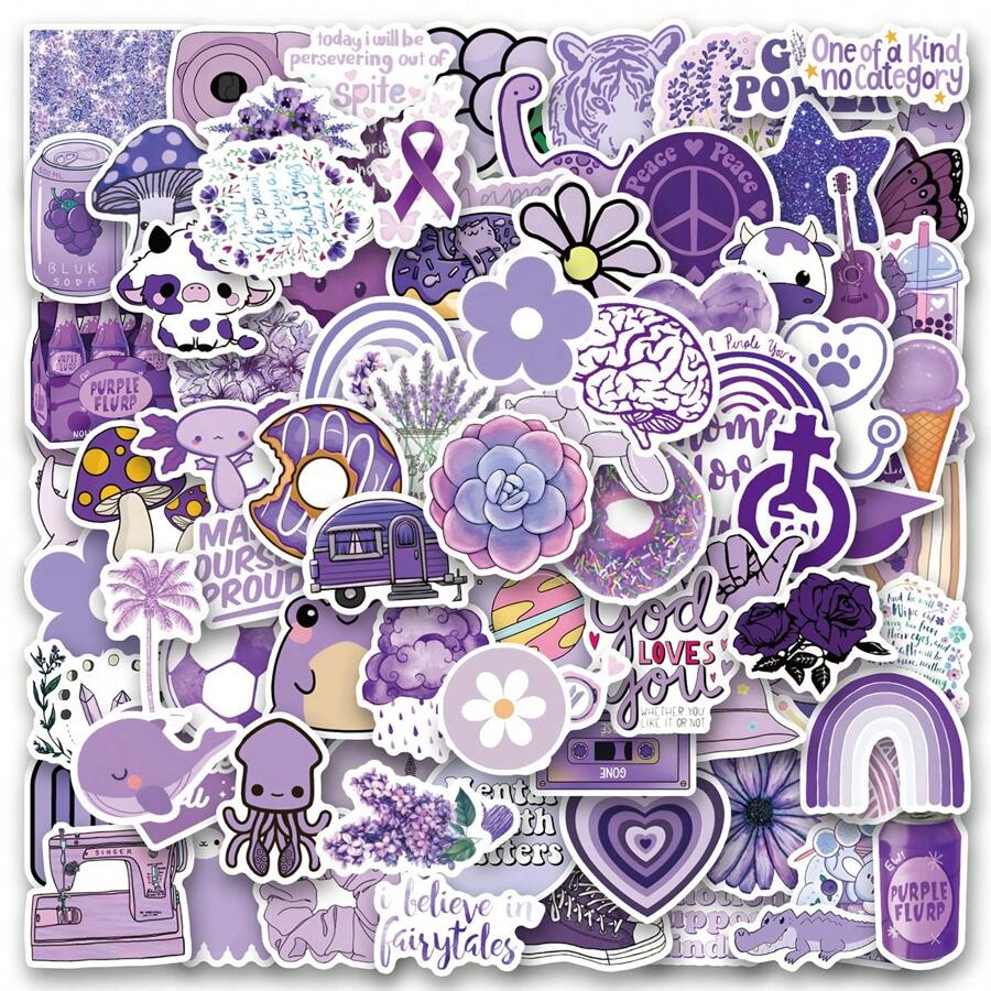 120 pegatinas moradas, pegatinas de vinilo para scrapbooking, diarios, portátiles, parachoques, monopatines, botellas de agua, computadoras, teléfonos, dibujos animados, cascos de , automóviles - Morado - Ver 1