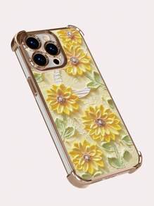 1pc Sunflower Moon Electroplated Four-Corner Anti-Drop TPU Phone Case Compatible With IPhone 16, 15 Pro Max, 14 Pro Max / Galaxy, / Honor X6A, X7B, X8B - Gold - View 2