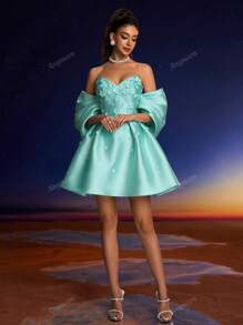 Abito elegante da sera Anymoon con decorazioni floreali 3D, adatto per balli formali, lauree, riunioni di ex alunni, feste, matrimoni e altri eventi, abito da festa, abito da invitato al matrimonio