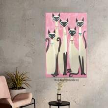 Framed Room Decor 1pc Vibrant Siamese Cat Canvas Poster, Textile Wall Art, Vintage-Inspired Print For Bedroom, Office, Cafe, Home Decor, Gift, Halloween, Christmas, New Year