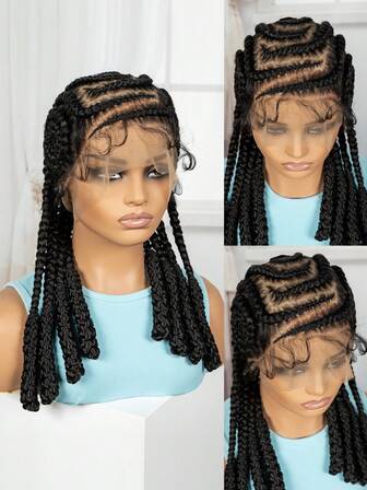 A ANYTIME 18-tums flätade peruker för kvinnor helspetsfront box braid peruk bob knutlösa flätade peruker box braided lace front peruk