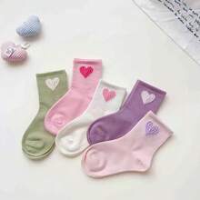 5 Pairs Girls' Cute Heart Princess Mid-Calf Socks - Pink - View 4