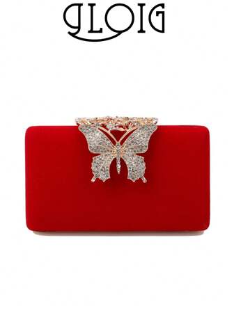 女士晚装包蝴蝶金色日用手拿包水钻单肩链派对手拿包时尚女士钱包