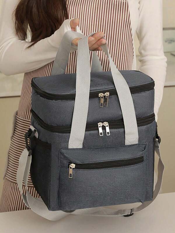 Bolsa grande de picnic y camping para exteriores, bolsa de almuerzo con aislamiento y bandolera, caja bento de doble capa minimalista